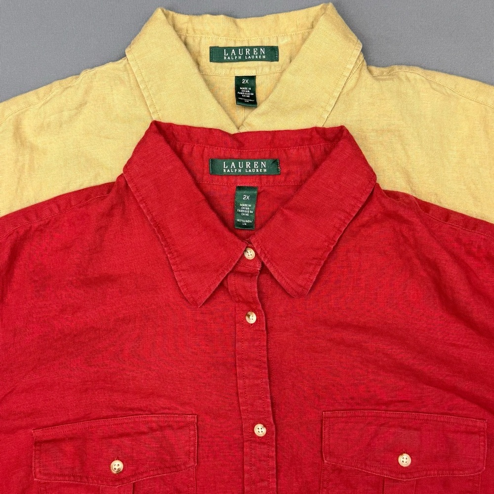 Lot of 2 Lauren Ralph Lauren 100% Linen One Red/One Gold Shirts Size 2X
